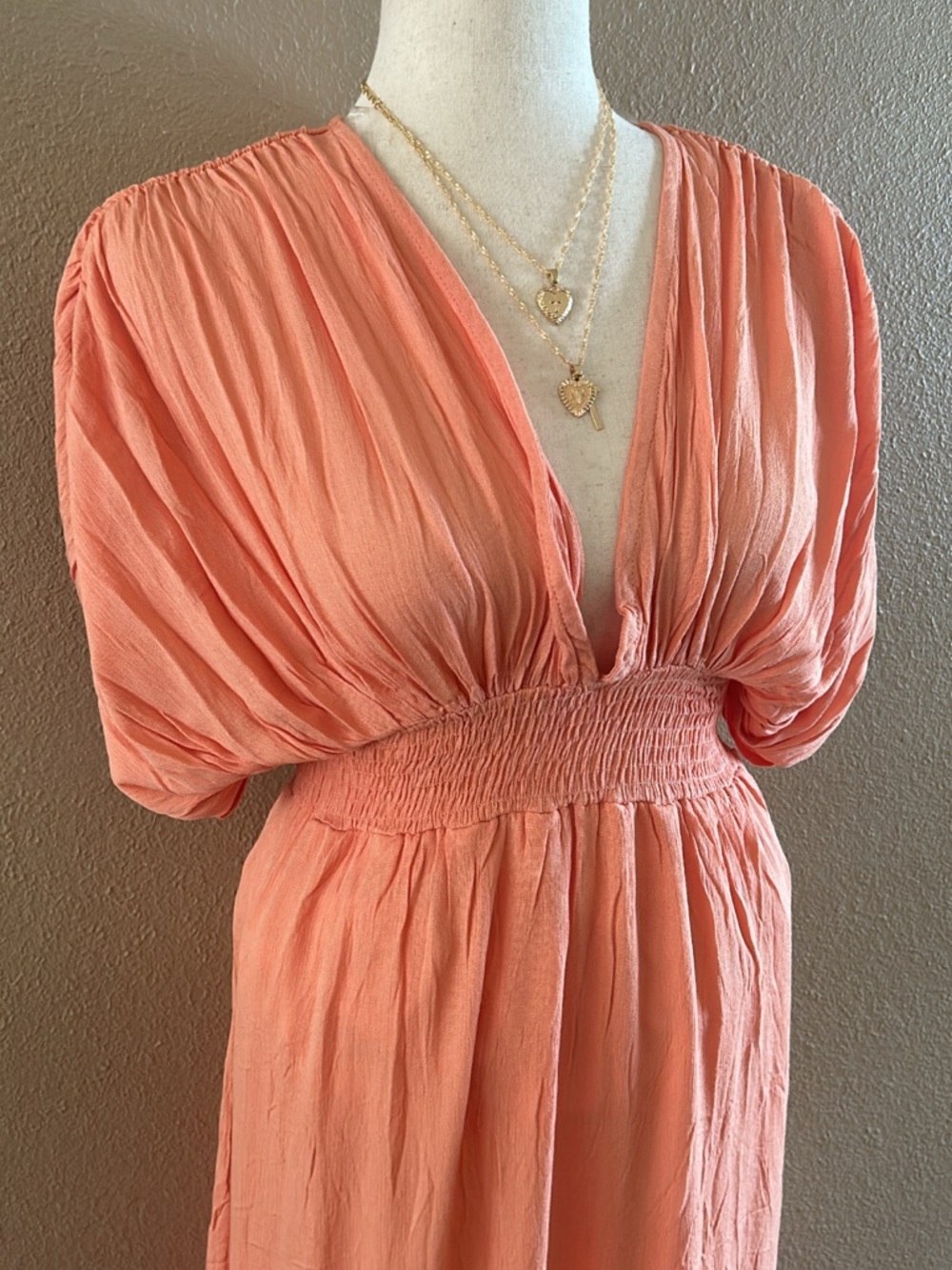 Timing Coral Pleated V-Neck Maxi Dress - Picture 12 of 12